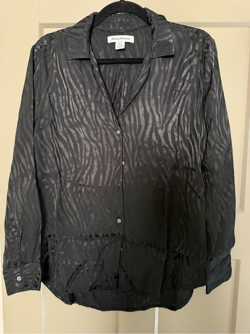 Tommy Bahama Black Zebra-Pattern Satin Button-Down Shirt